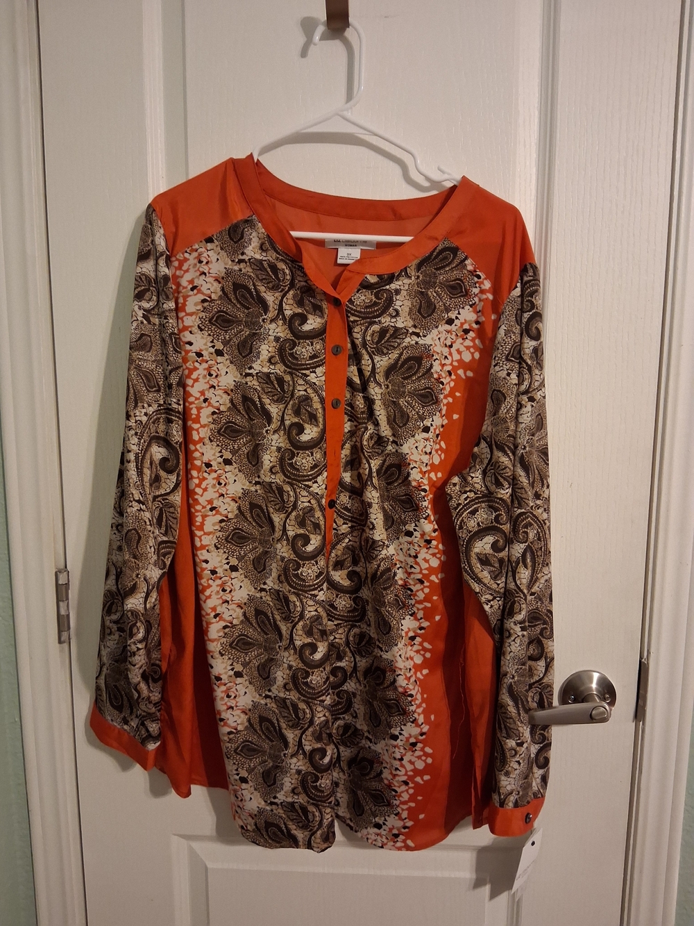 LC Lauren Conrad Orange and Brown Paisley Long Sleeve Henley